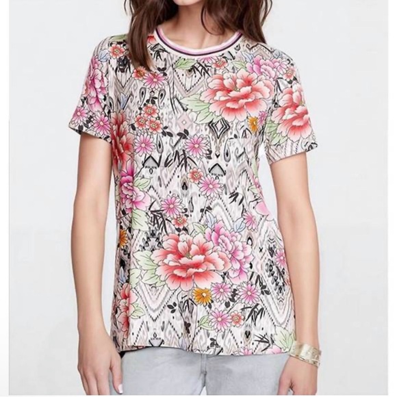 Johnny Was Tops - Johnny Was Janie Favorite Short Sleeve Crew Neck Swing Tee Azzie Flower Large